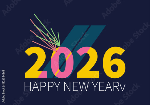 Feliz año nuevo 2026 diseño abstracto geométrico colorido