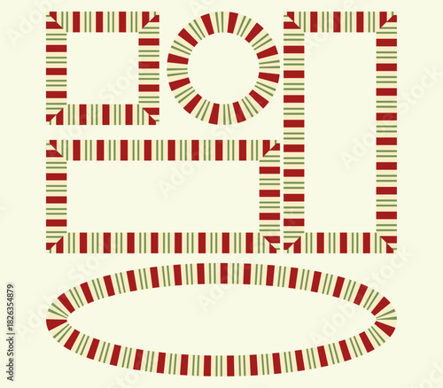 Conjunto de marcos de rayas navideñas rojas y verdes