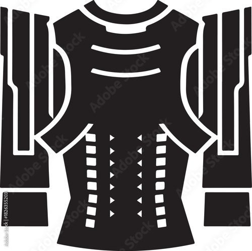 Minimal silhouette style vector samurai armor logo design featuring bold black shapes, traditional warrior elements, clean line art, strong cultural symbolism, modern branding icon perfect for martial