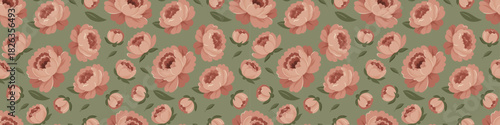 Seamless blooming peony floral pattern for wrapping, fabric and background use