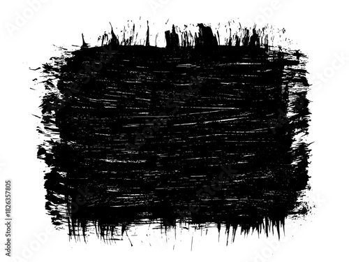 Black roller texture isolated on white background. Ink linocut. Black friday sale banner background. Grunge brush stroke. Hand-drawn artistic element with textured edges. Vector illustration, EPS 10.