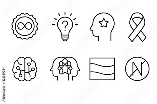 Minimalist outline icons of symbols for awareness and innovation