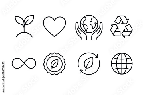 Eco-friendly icons: line art of sustainability symbols for environmental awareness