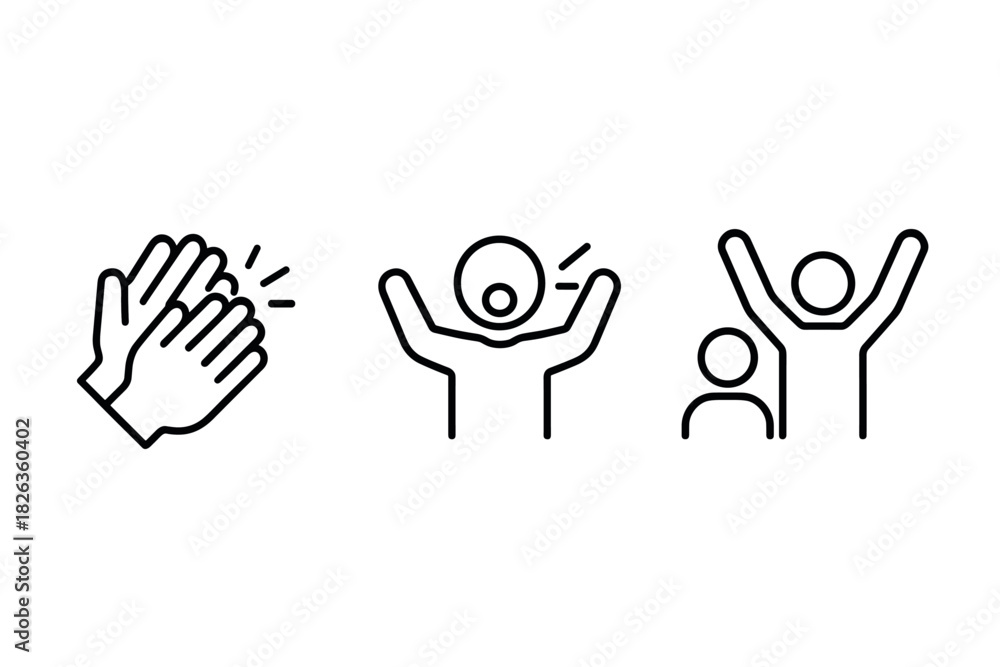 Fototapeta premium Minimalist applause and celebration icons in linear style for positive feedback concepts