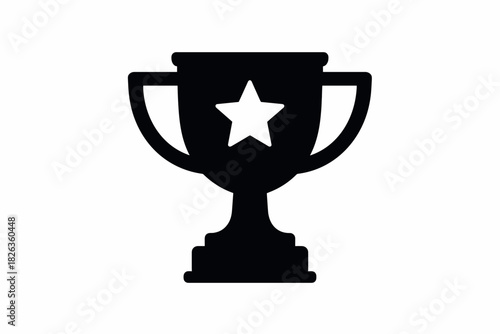 Trophy icon with star in black silhouette style on white background