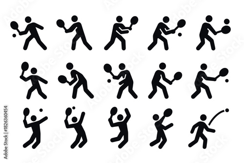Silhouette tennis player actions set for sports design projects