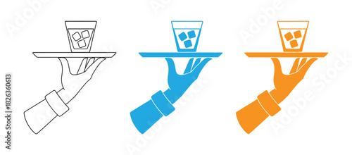 Soft drink served, Juice Drink icon with ice, summer drinks with Hand , Lemon soda, cocktails drink, Drink Served in Plate