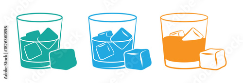 Flat style vector illustration of a cold brew coffee glass with ice cubes. Perfect for menu templates, café branding, poster design, and refreshing beverage advertising. Iced mocha, cafe latte cold.