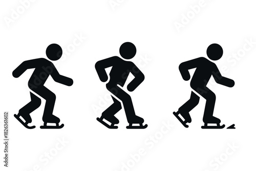 Silhouette sequence of ice skating figure performing dynamic moves