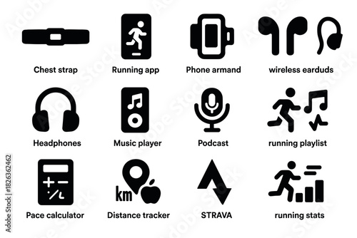 Fitness technology icons for running and tracking apps