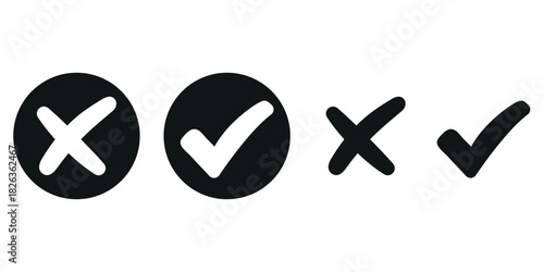 Black check mark and black cross mark in circle. Vector illustration
