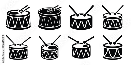 Illustration of the new year celebration drum silhouette vector icon set. happy New Year 2026 vector icons