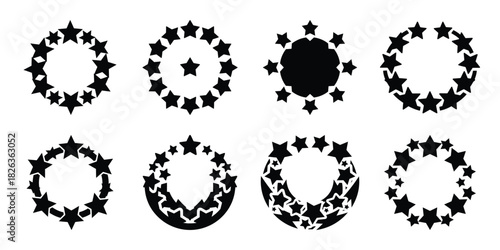 Illustration of the new year celebration stars circle silhouette vector icon set. happy New Year 2026 vector icons