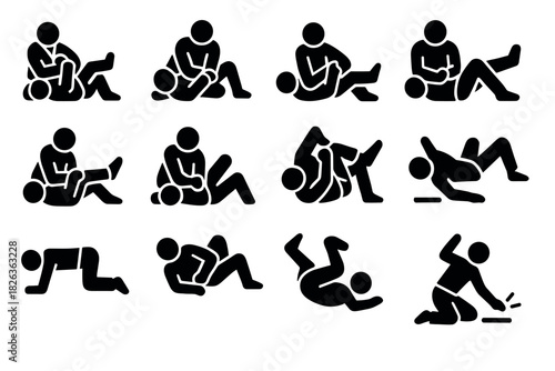 Martial arts training silhouettes: self defense techniques in action