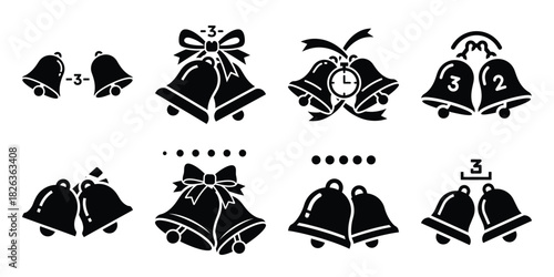 Illustration of the new year countdown bells silhouette vector icon set. happy New Year 2026 vector icons