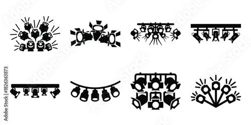 Illustration of the new year festive stage lights silhouette vector icon set. happy New Year 2026 vector icons