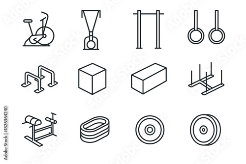 Simple line art of gym equipment collection for fitness enthusiasts