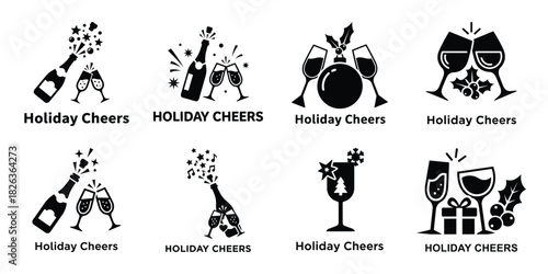 Illustration of the new year holiday cheers silhouette vector icon set. happy New Year 2026 vector icons