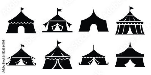 Illustration of the new year night festival tent silhouette vector icon set. happy New Year 2026 vector icons