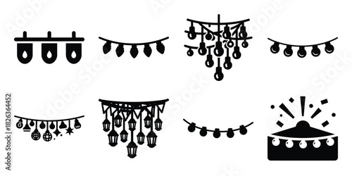 Illustration of the new year night party lights silhouette vector icon set. happy New Year 2026 vector icons