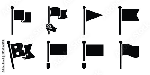 Illustration of the new year party handheld flag silhouette vector icon set. happy New Year 2026 vector icons