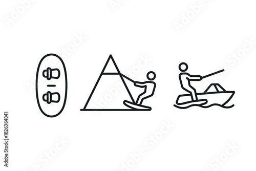Water sports adventure icons featuring wakeboarding and waterskiing