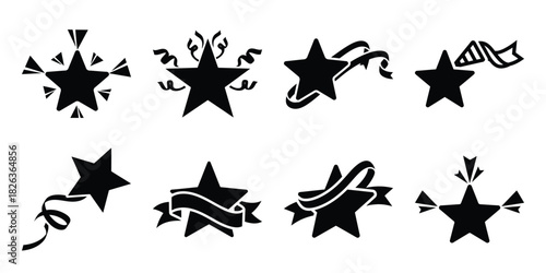 Illustration of the new year party ribbon star silhouette vector icon set. happy New Year 2026 vector icons