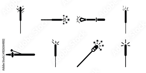 Illustration of the new year spark stick silhouette vector icon set. happy New Year 2026 vector icons