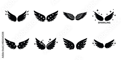 Illustration of the new year sparkling wings silhouette vector icon set. happy New Year 2026 vector icons