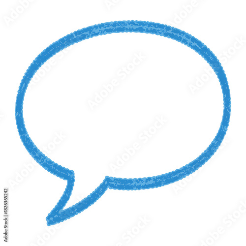 A blue speech bubble with a textured outline, isolated on a white background