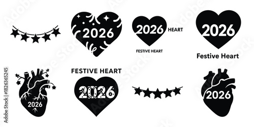 Illustration of the new year star garland silhouette vector icon set. happy New Year 2026 vector icons