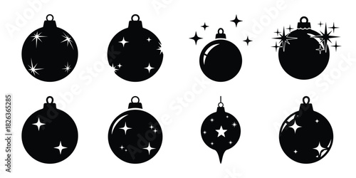 Illustration of the new year sparkling ornament silhouette vector icon set. happy New Year 2026 vector icons