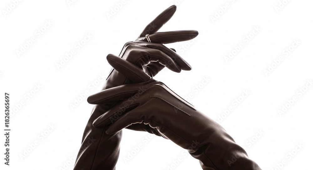 Naklejka premium 妖艶に絡み合う、革手袋を着用した女性の手のクローズアップ