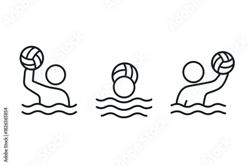 Simple line art of water polo players in action