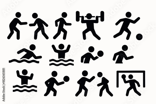 Silhouette icons of various sports and fitness activities