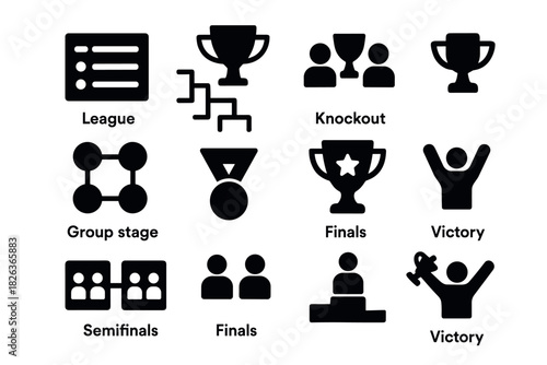 Tournament icons: knockout, finals, victory, and more for sports graphics