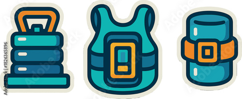 Colorful fitness equipment icons on gradient background