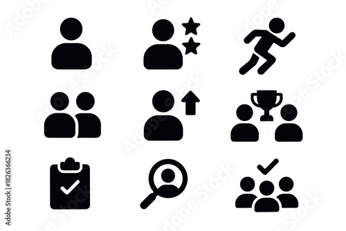 Minimalist icon set for teamwork, recognition, and achievement