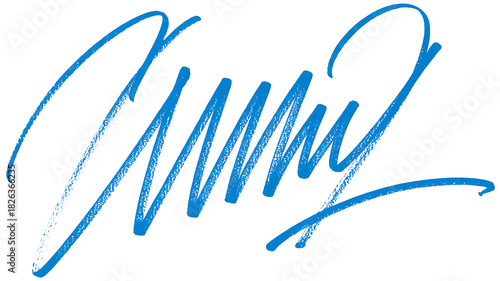 Blue signature on a white background