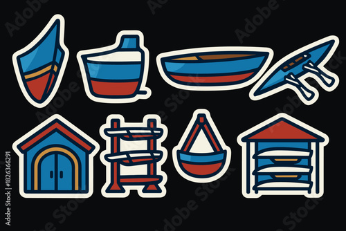 Maritime adventure elements in vibrant nautical style for creative projects