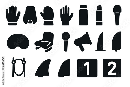 Bold black silhouette icons of everyday objects and symbols