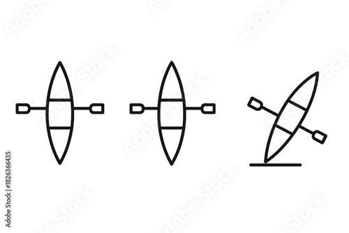 Minimalist kayak icons set featuring paddles in linear style