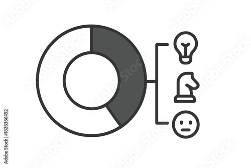 Circular infographic diagram showing data segments linked to ideas, strategy, and emotion