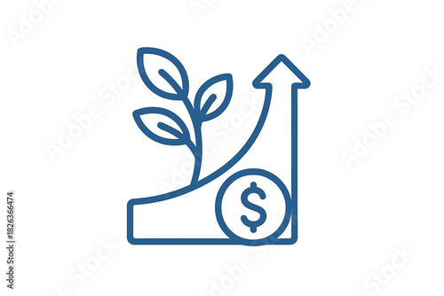Financial success and sustainable development concept with growing plant and rising dollar chart