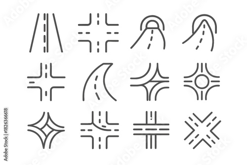 Outline symbols of road traffic flow elements, highway intersections, and junction types