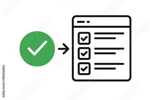 Successful completion checkmark leading to a validated digital checklist form