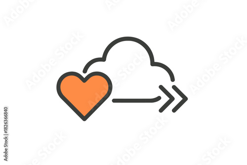 Favorite heart shape transferring digital data to remote cloud computing storage for synchronization