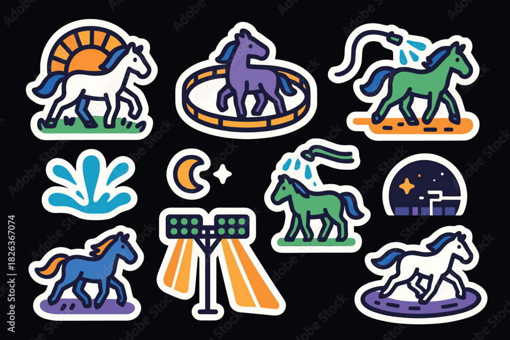 Fototapeta premium Colorful horse stickers in modern flat style