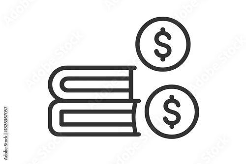Stack of textbooks and dollar coins representing the cost of education and financial knowledge