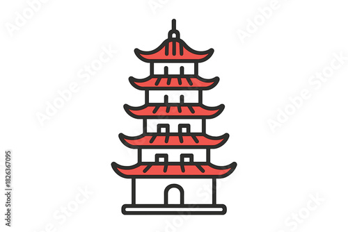 Traditional Chinese pagoda tower with multiple tiers and red roofs